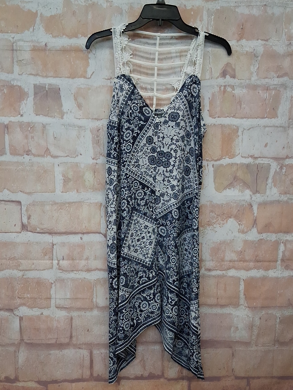 Trixxi Navy and White Paisley Lace-Back Tank Dress